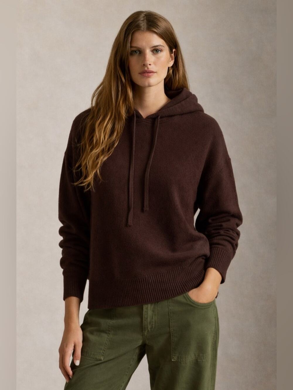 Members Mark Cashmere & Wool Blend Chocolate Brown Luxury Fall Hoodie Size XL